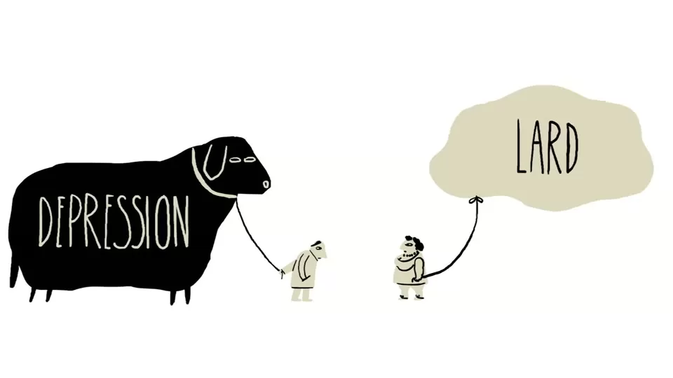 Simple diagram comparing temporary sadness with longer-lasting depression