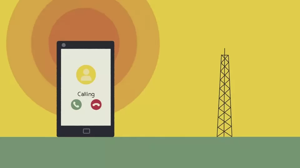 Cell tower relaying a phone call using different radio wavelengths