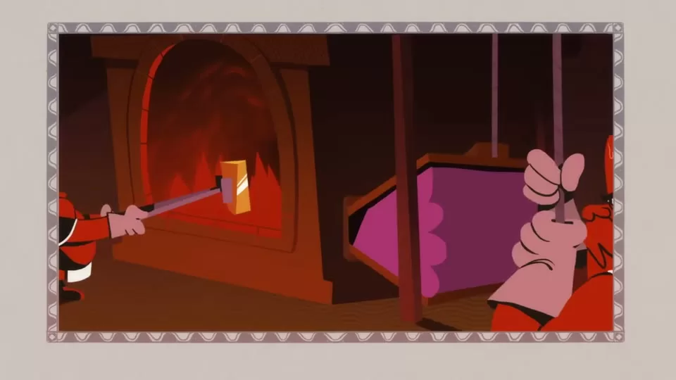 A dwarf smith at a forge while a fly disrupts the work, causing a crucial mistake.