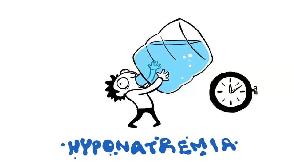 Diagram showing sodium dilution and swelling cells from over-hydration